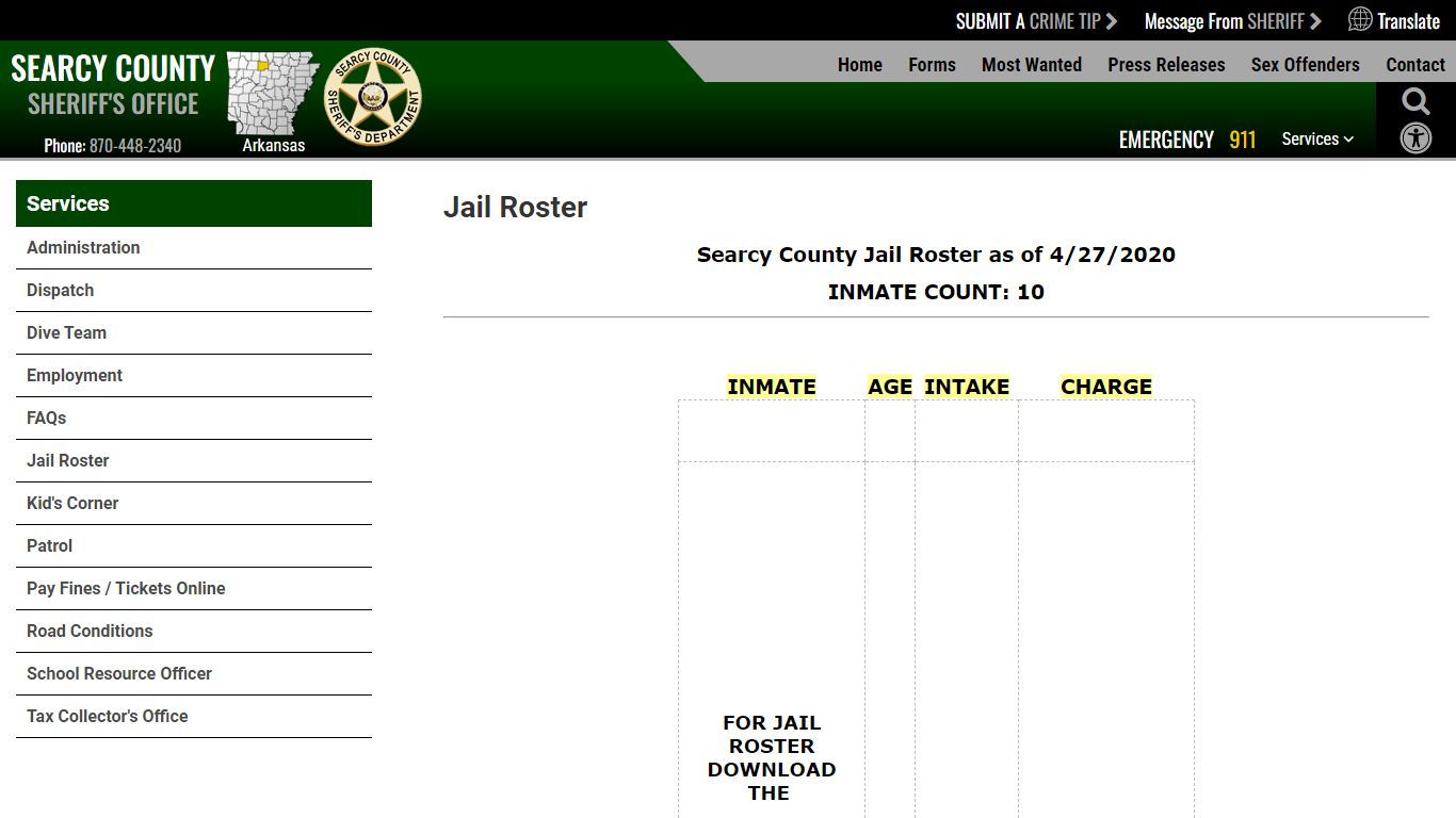 Jail Roster | Searcy County AR Sheriff