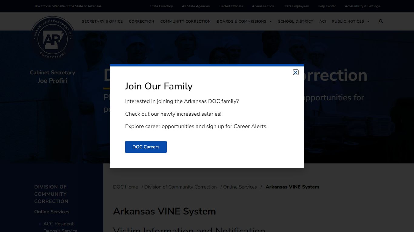 Arkansas VINE System - Arkansas Department of Corrections